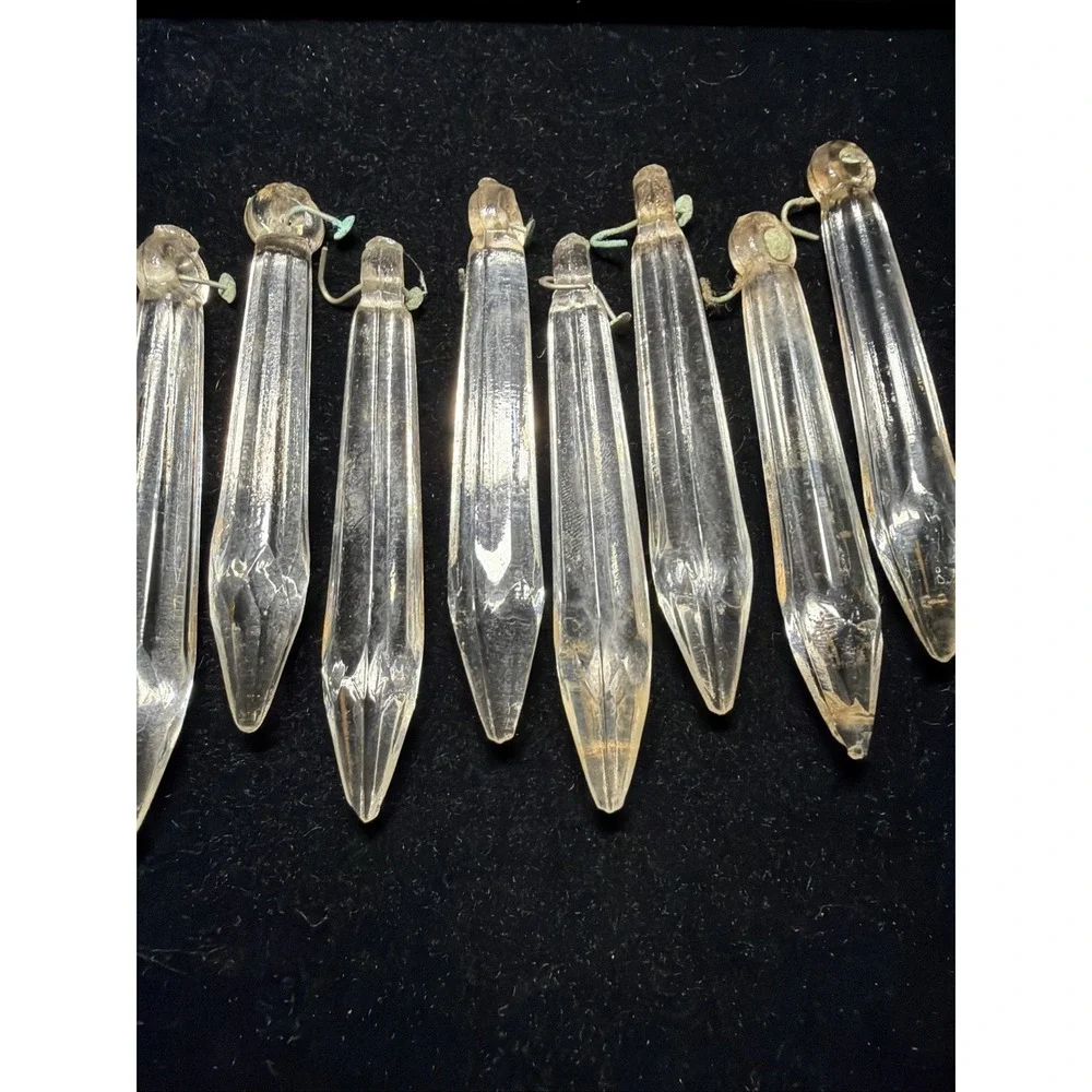 Lot of 8 Vintage Cut Crystal Prism Chandelier Lustre Lamp Parts Spear 3 1/4 IN